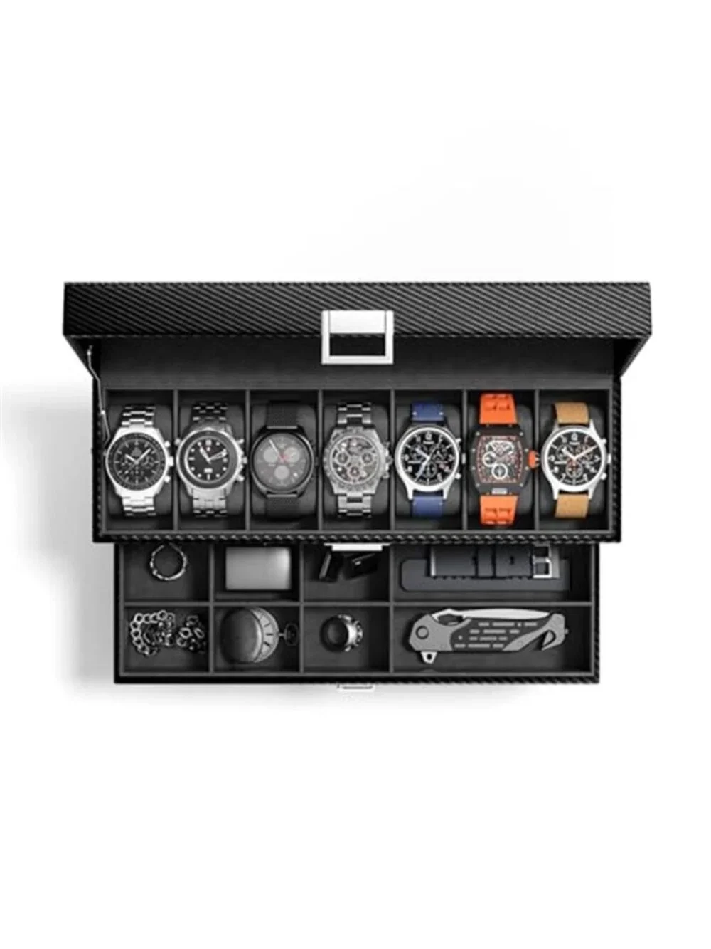 Watch Case Box for Men 7 SLots Watches Storage Organizer Real-Glass Display